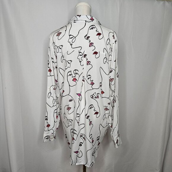 Milk & Honey Large Abstract Face Print Pink Button Shirt Art To Wear Artsy NEW! - Picture 4 of 11